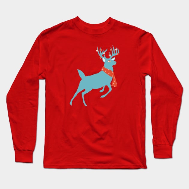 Blue reindeer xmas Long Sleeve T-Shirt by Mimie20